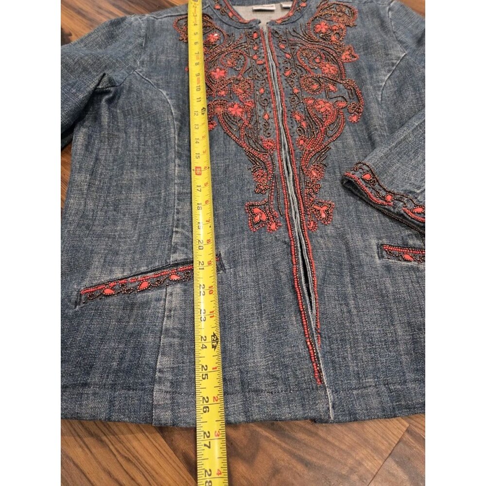 Chicos Beaded Denim Blazer Jacket Sz 3 (XL) Coral Western Boho - Picture 10 of 13